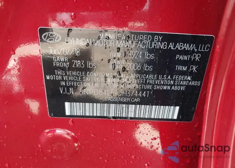 2018 Hyundai Elantra Sel from USA, damaged, VIN 5NPD84LF4JH374441